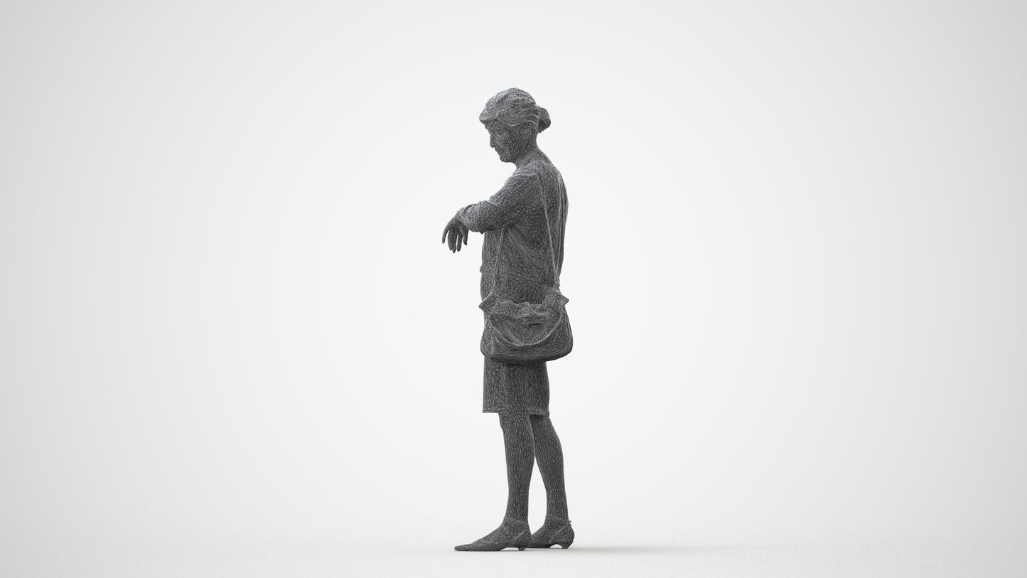 3D scanned senior woman standing business, photorealistic archviz people for Enscape and SketchUp, square thumbnail