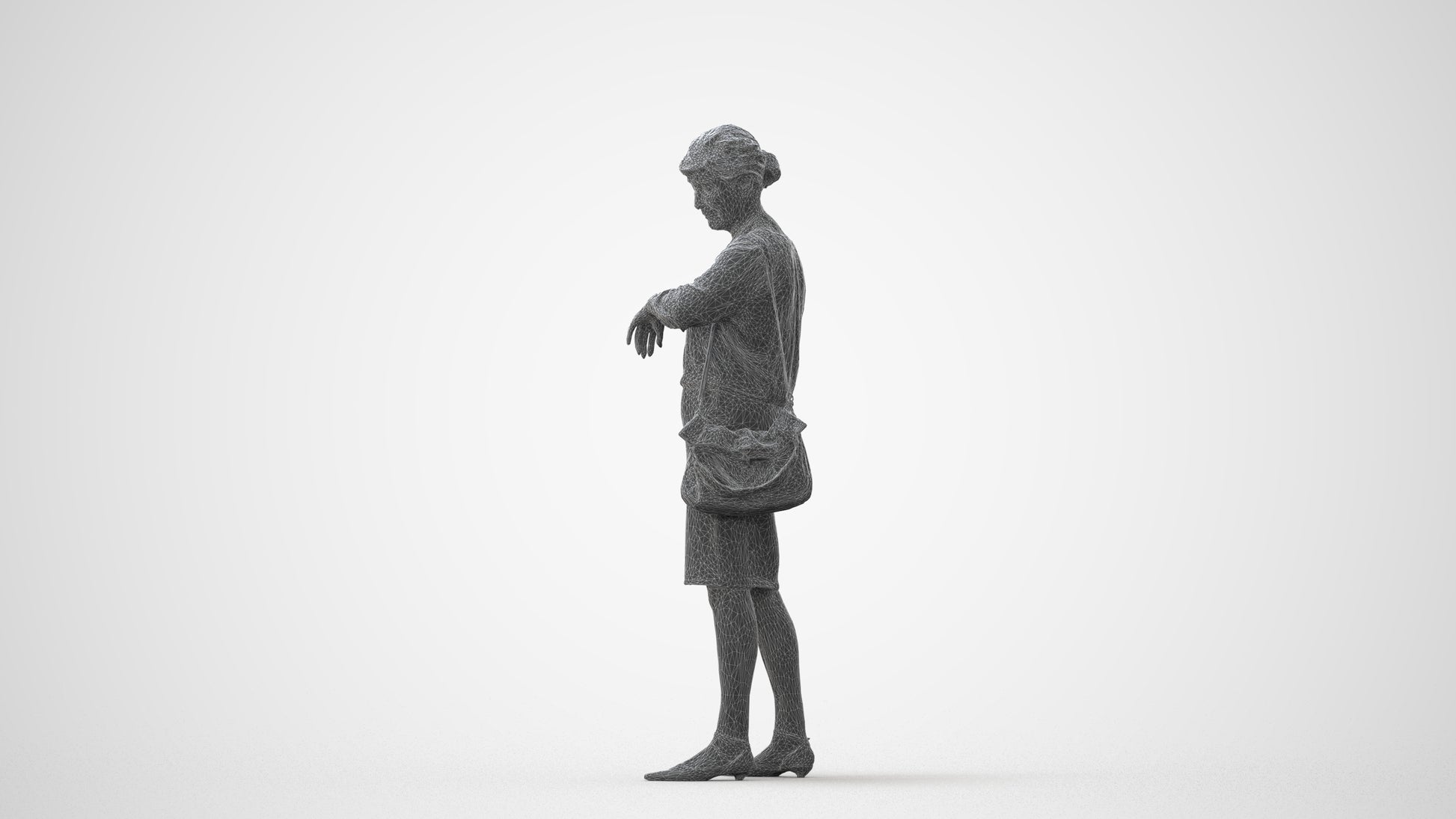 3D scanned senior woman standing business, photorealistic archviz people for Enscape and SketchUp, square thumbnail