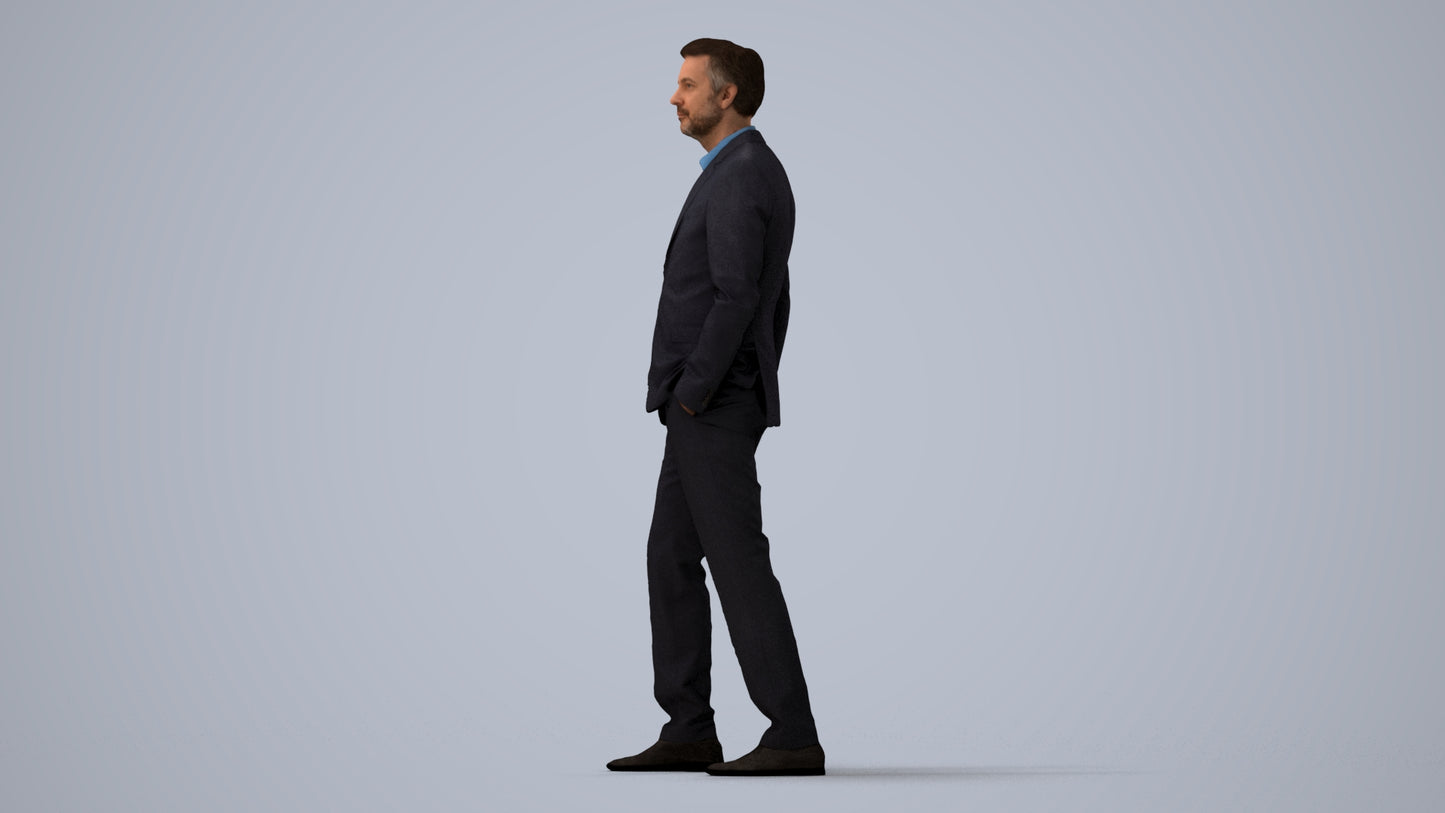 scanned 3D man business, photogrammetry people for Enscape and V-Ray, three-quarter view render
