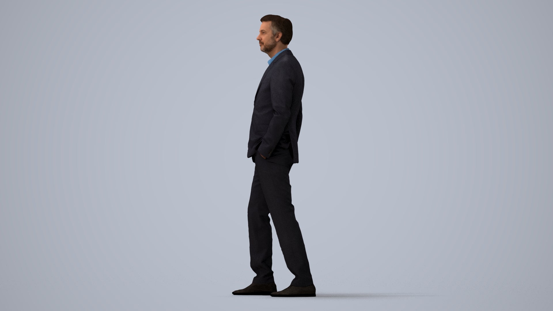 scanned 3D man business, photogrammetry people for Enscape and V-Ray, three-quarter view render