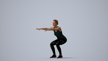 3D human model woman sport, photogrammetry scanned person for archviz, three-quarter view render