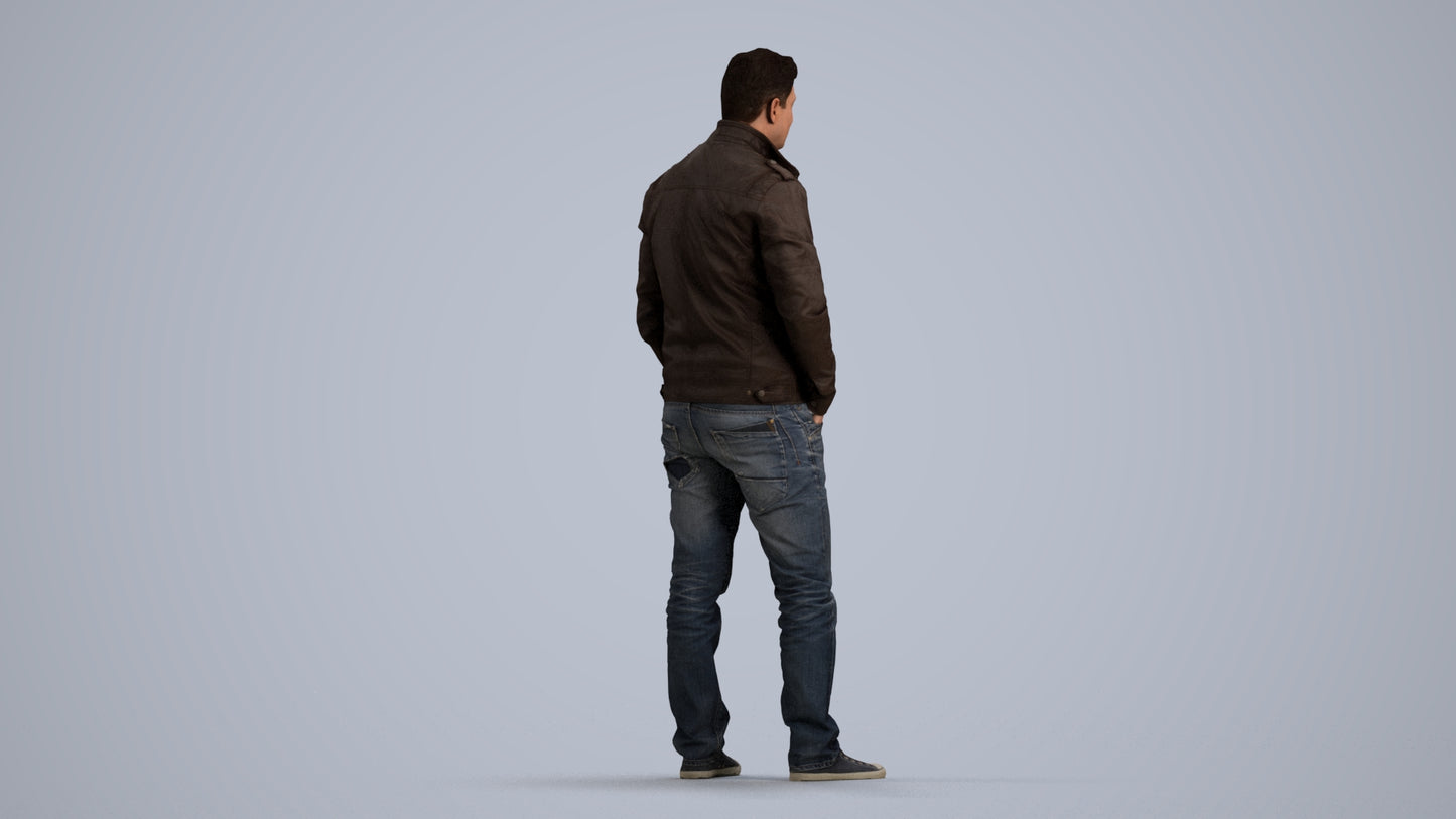 3D people model man casual standing, scanned human for 3ds Max rendering, front view render