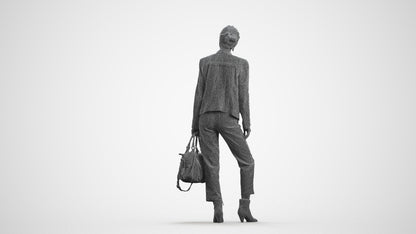 realistic 3D human woman business standing, archviz people FBX OBJ for Blender, wireframe front view