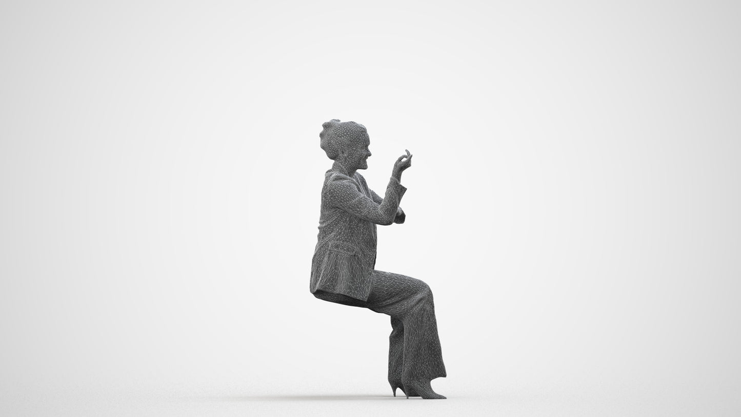 3D people model woman business, scanned human for 3ds Max rendering, wireframe side view