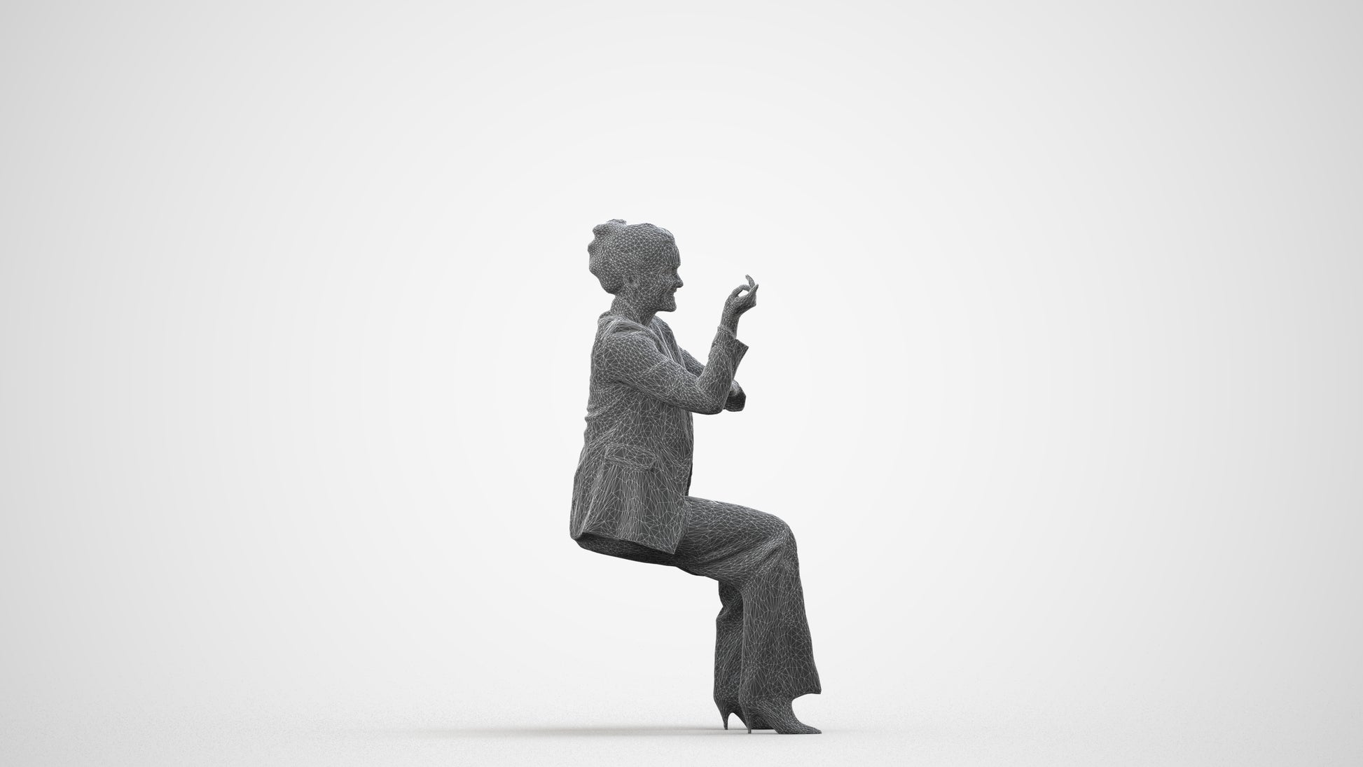 3D people model woman business, scanned human for 3ds Max rendering, wireframe side view