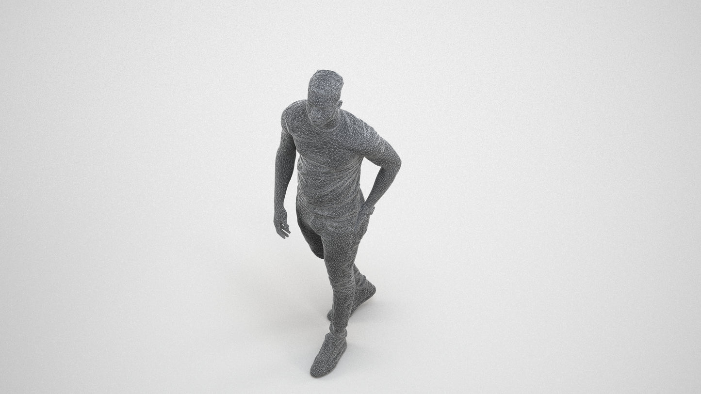 scanned 3D man casual walking, photogrammetry people for Enscape and V-Ray, wireframe three-quarter view