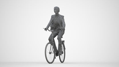 photogrammetry 3D woman business cycling, realistic human model archviz FBX, wireframe back view