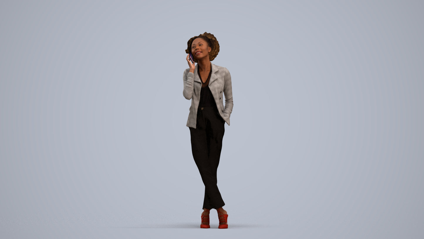 realistic 3D woman business standing, scanned archviz people for Blender and 3ds Max, standing pose render