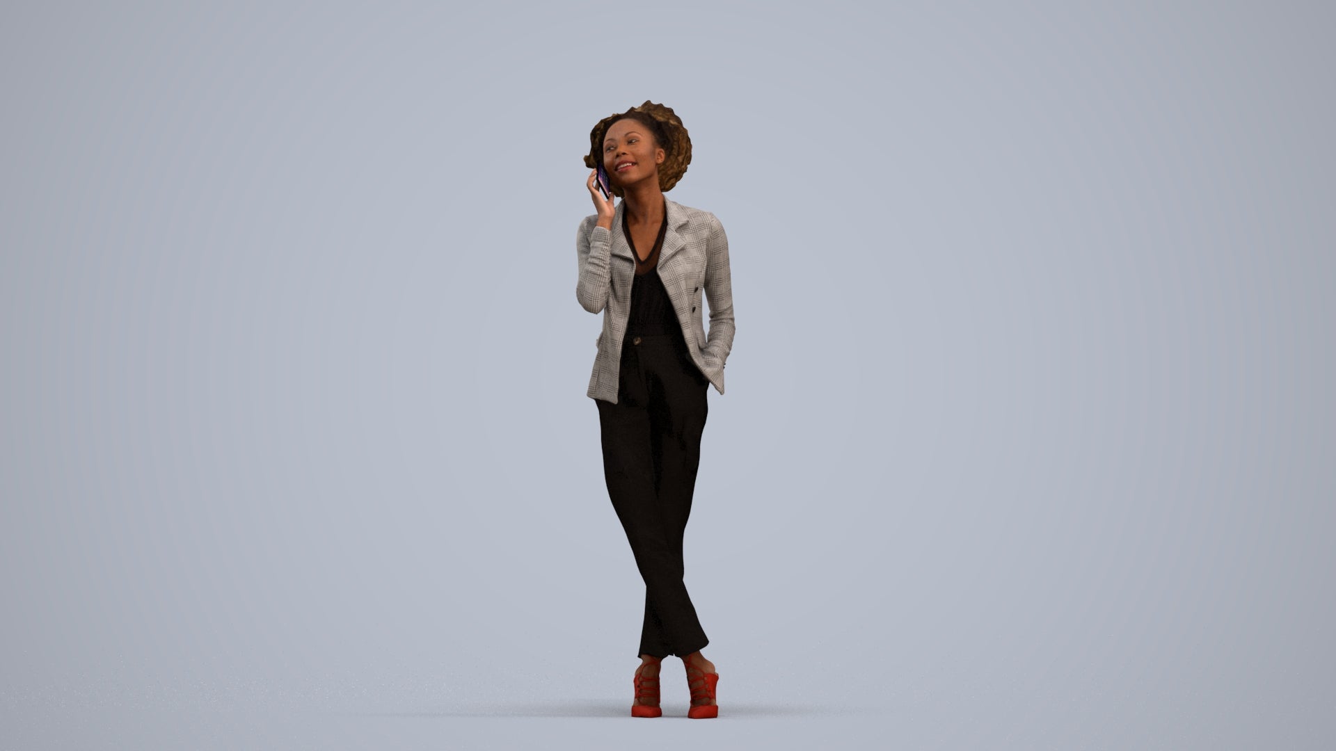 realistic 3D woman business standing, scanned archviz people for Blender and 3ds Max, standing pose render