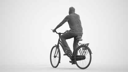 realistic 3D senior man casual cycling, scanned archviz people for Blender and 3ds Max, wireframe front view