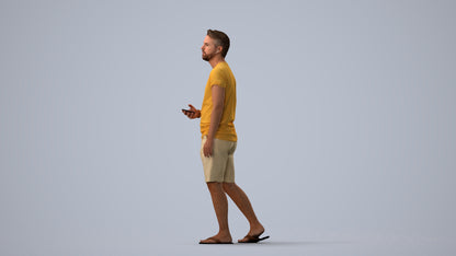 3D scanned man walking, photorealistic archviz people for Enscape and SketchUp, three-quarter view render