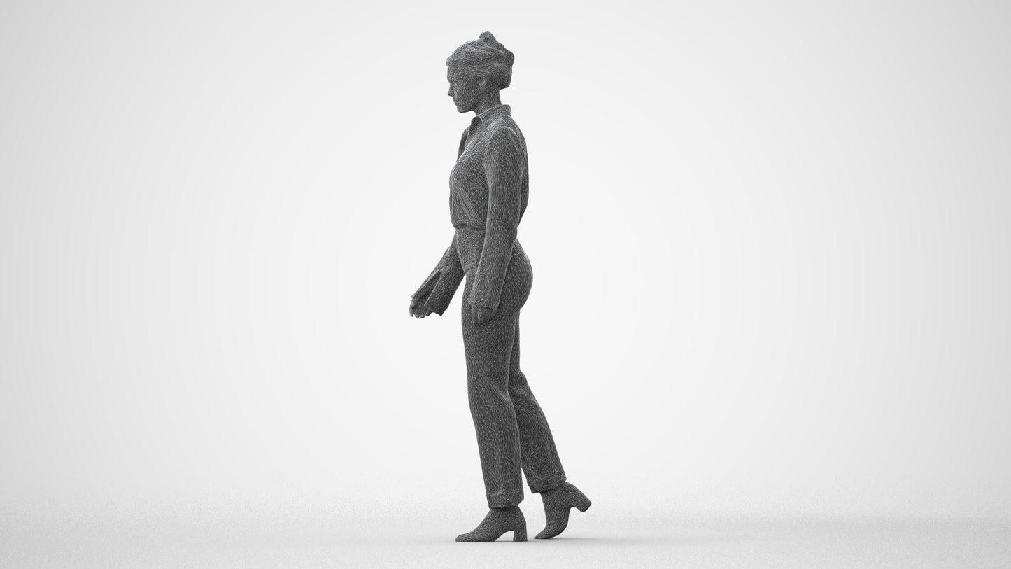 3D human model woman business walking, photogrammetry scanned person for archviz, square thumbnail