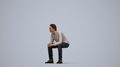 photogrammetry 3D man casual sitting, realistic human model archviz FBX, top-down view render