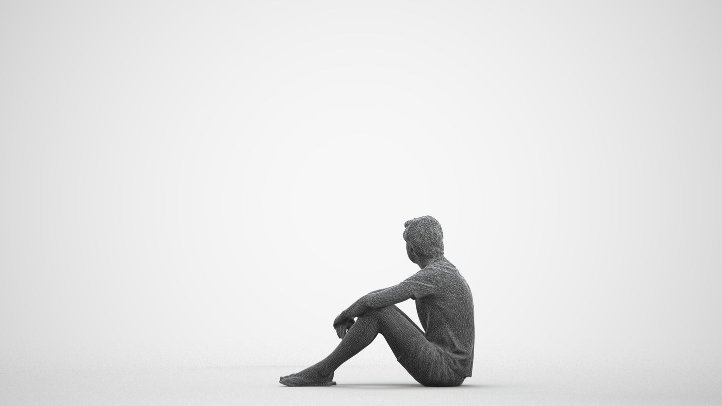 3D human model man casual pool, photogrammetry scanned person for archviz, wireframe front view