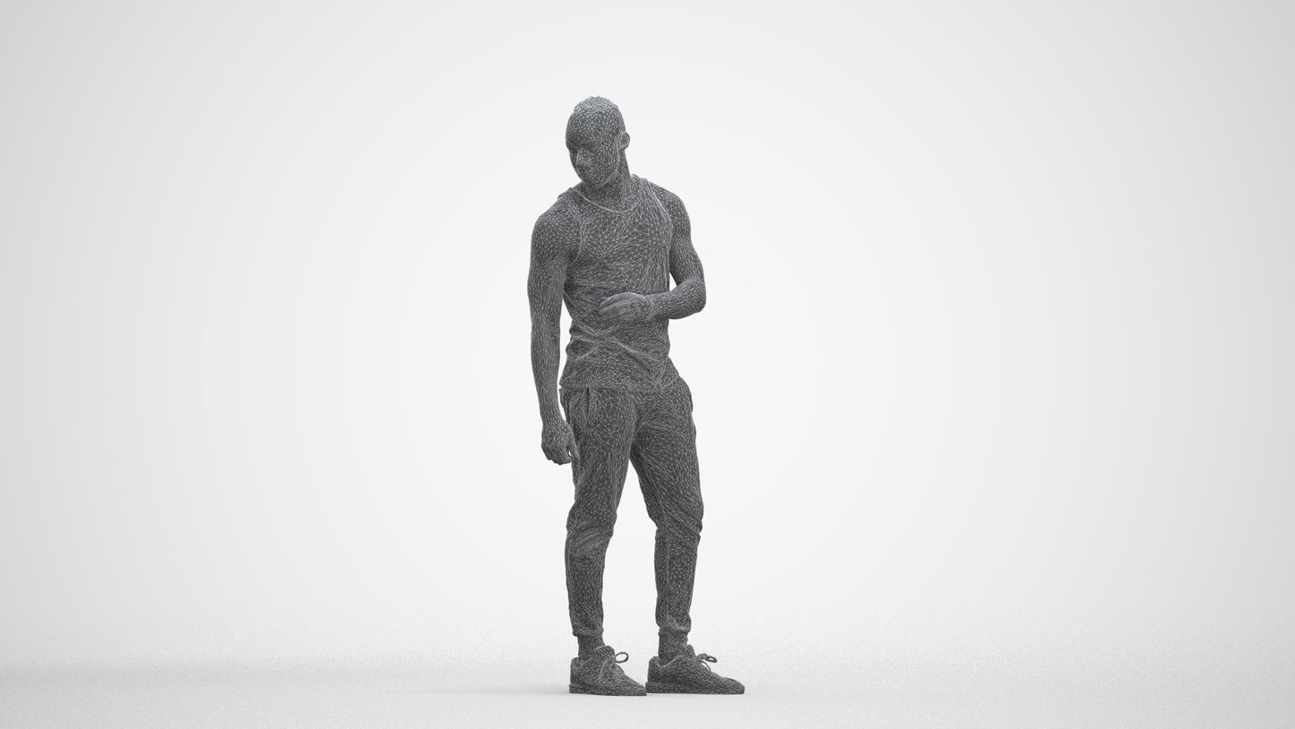 photogrammetry 3D man casual standing, realistic human model archviz FBX, three-quarter front view render