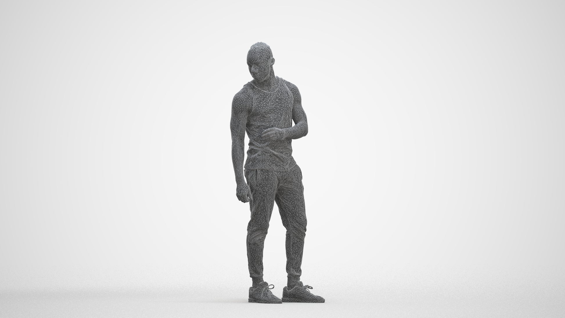 photogrammetry 3D man casual standing, realistic human model archviz FBX, three-quarter front view render