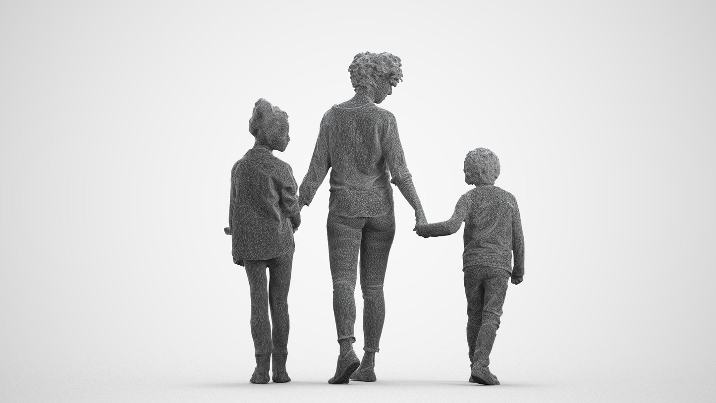 realistic 3D girl casual kids, scanned archviz people for Blender and 3ds Max, wireframe front view