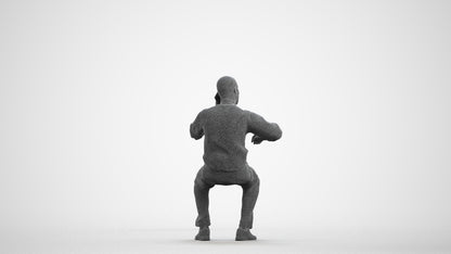 3D human model man sitting, photogrammetry scanned person for archviz, wireframe front view