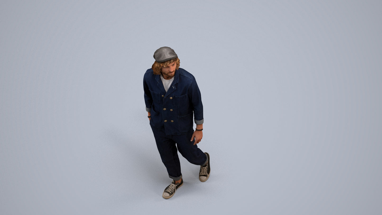 3D human model man casual walking, photogrammetry scanned person for archviz, back view render