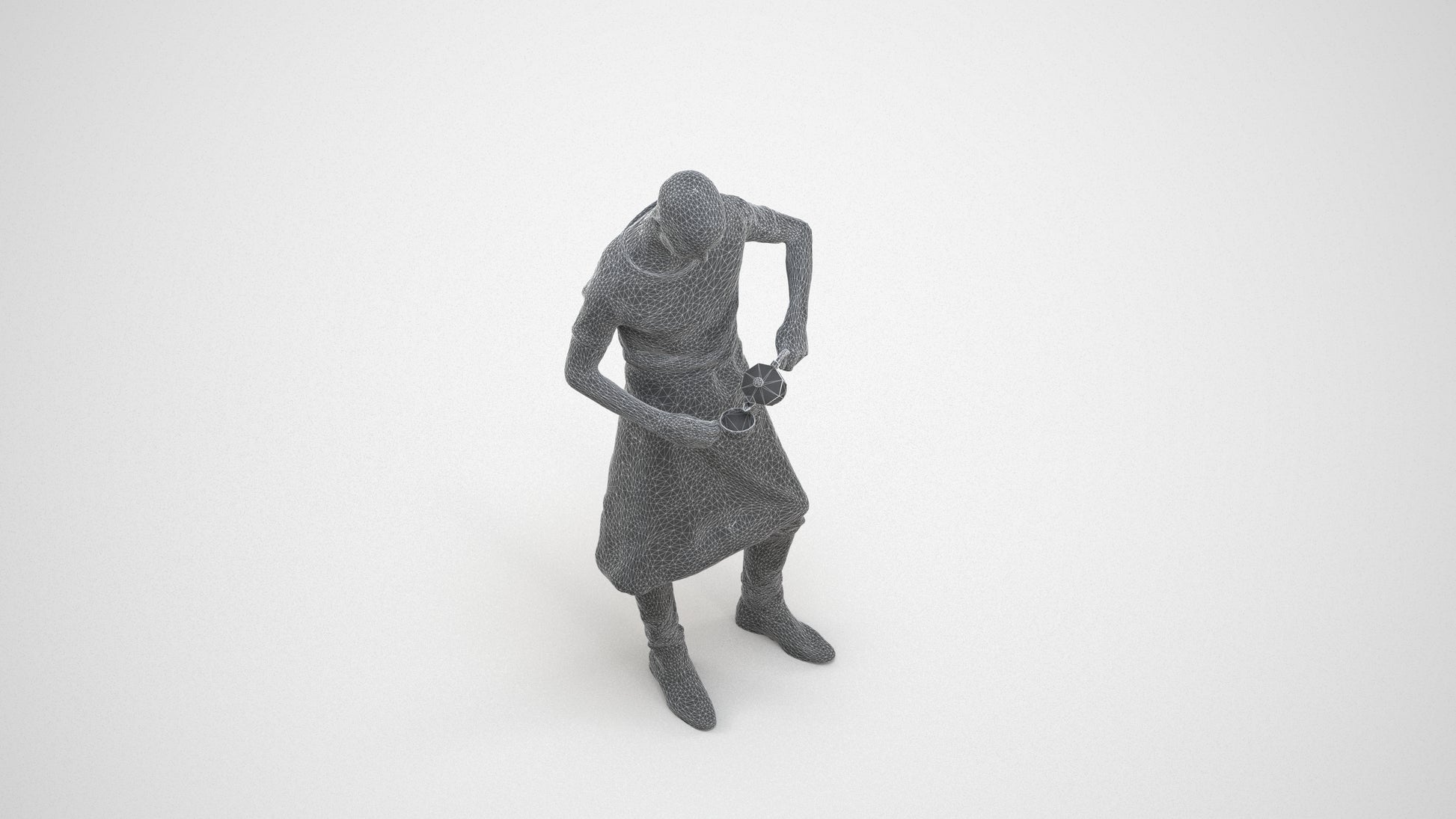 3D scanned man standing, photorealistic archviz people for Enscape and SketchUp, wireframe three-quarter view