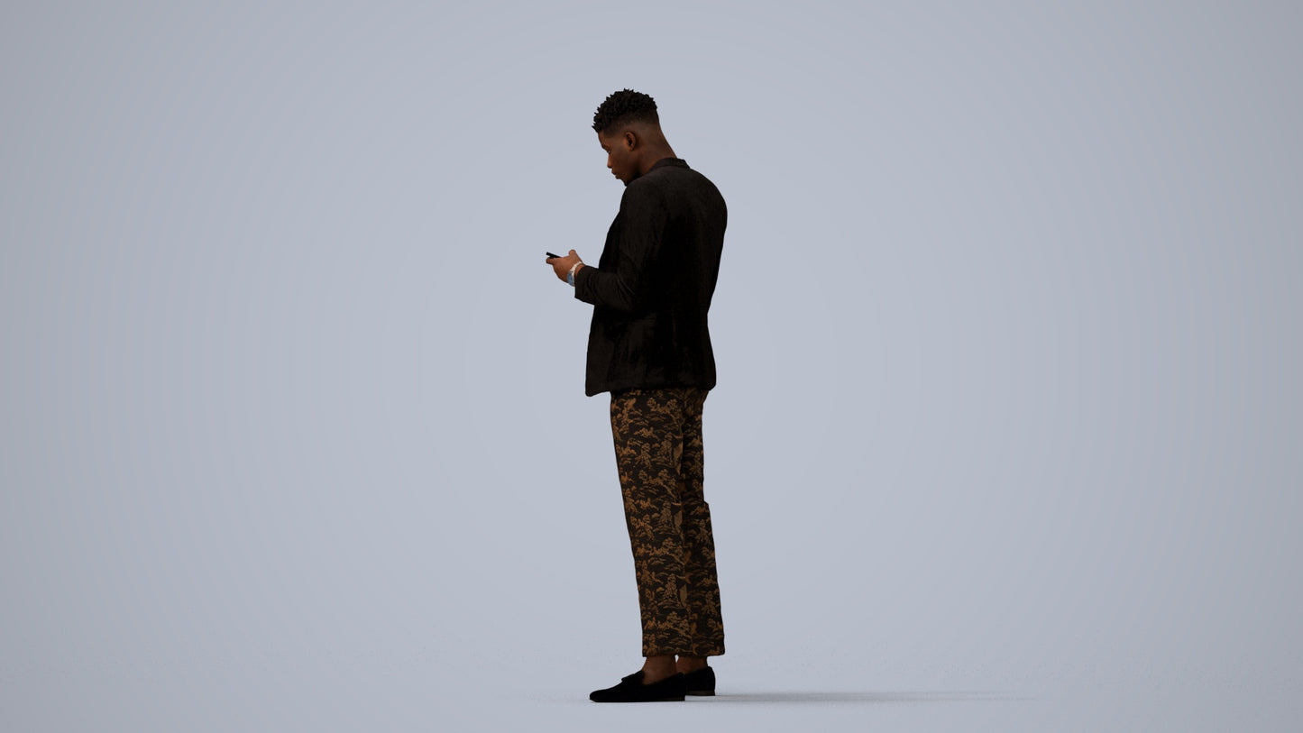 3D people model man casual standing, scanned human for 3ds Max rendering, three-quarter view render