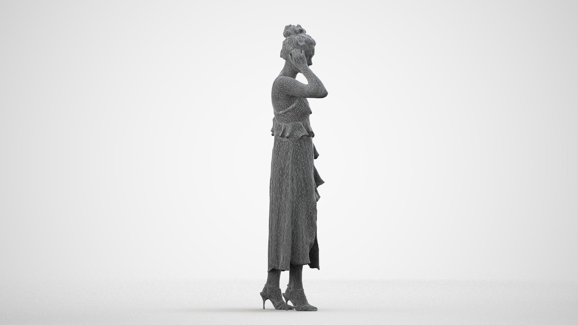 scanned 3D woman formal formalaffairs, photogrammetry people for Enscape and V-Ray, wireframe side view