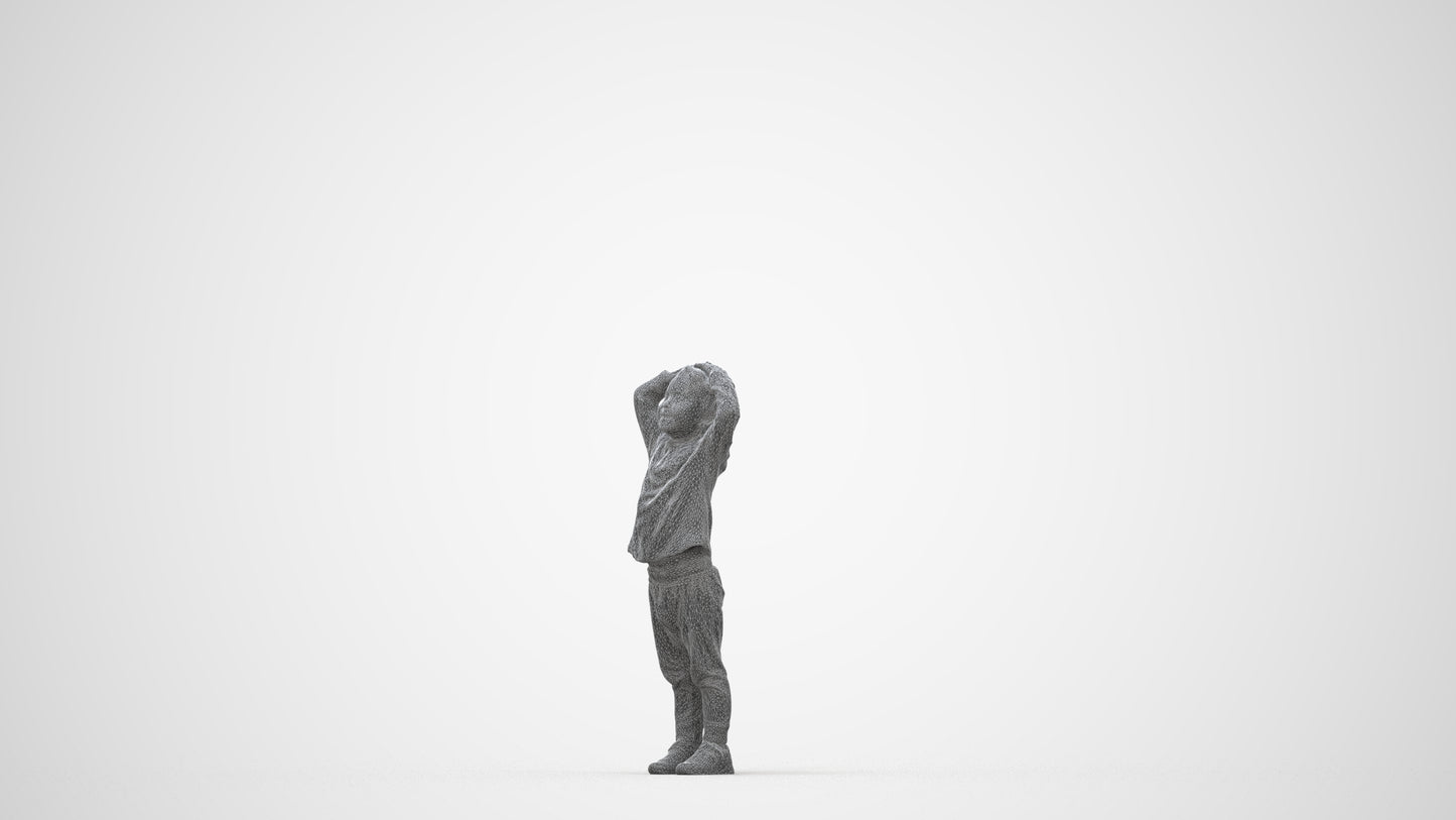 3D scanned boy kids casual, photorealistic archviz people for Enscape and SketchUp, wireframe back view