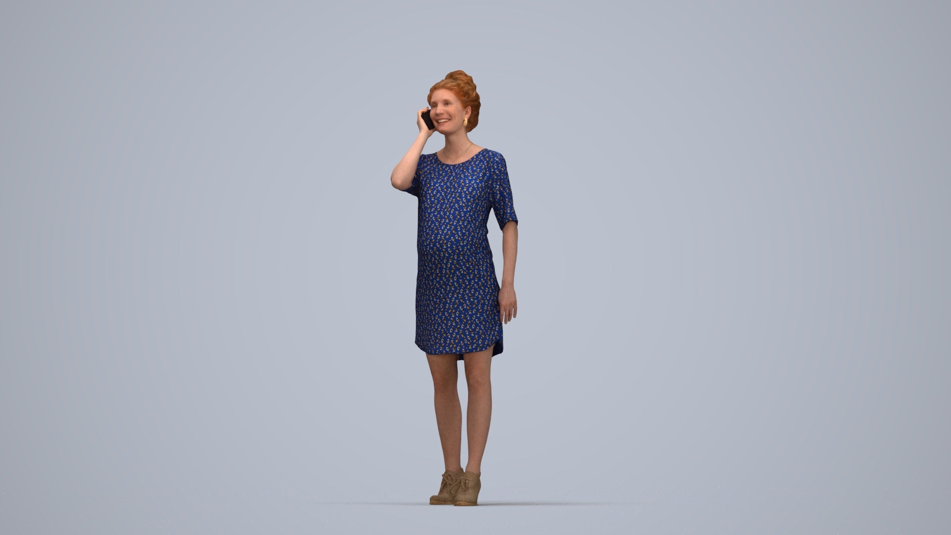 scanned 3D woman casual standing, photogrammetry people for Enscape and V-Ray, top-down view render