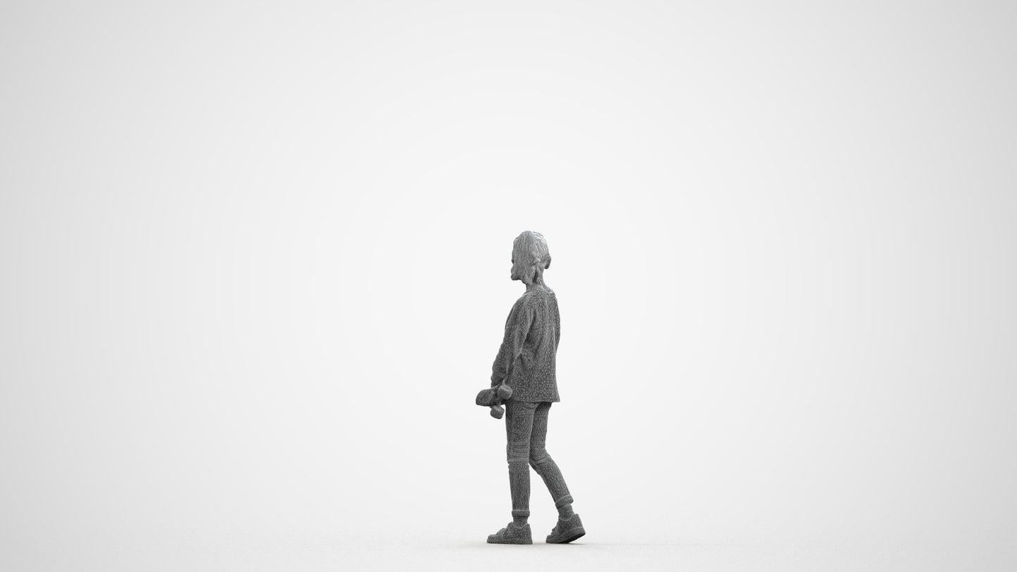 3D people model girl casual kids, scanned human for 3ds Max rendering, wireframe front view
