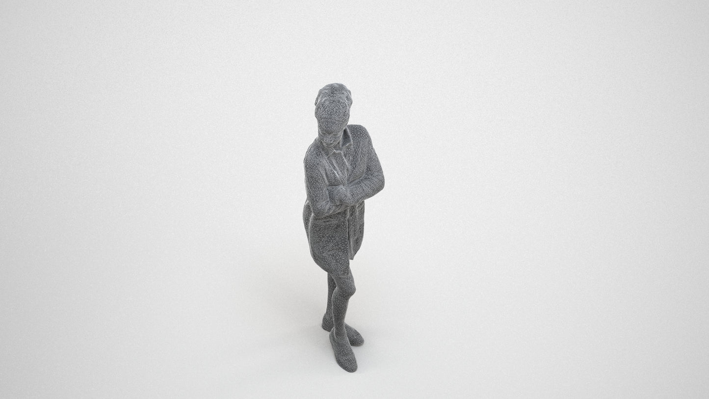 3D people model woman casual standing, scanned human for 3ds Max rendering, wireframe three-quarter view