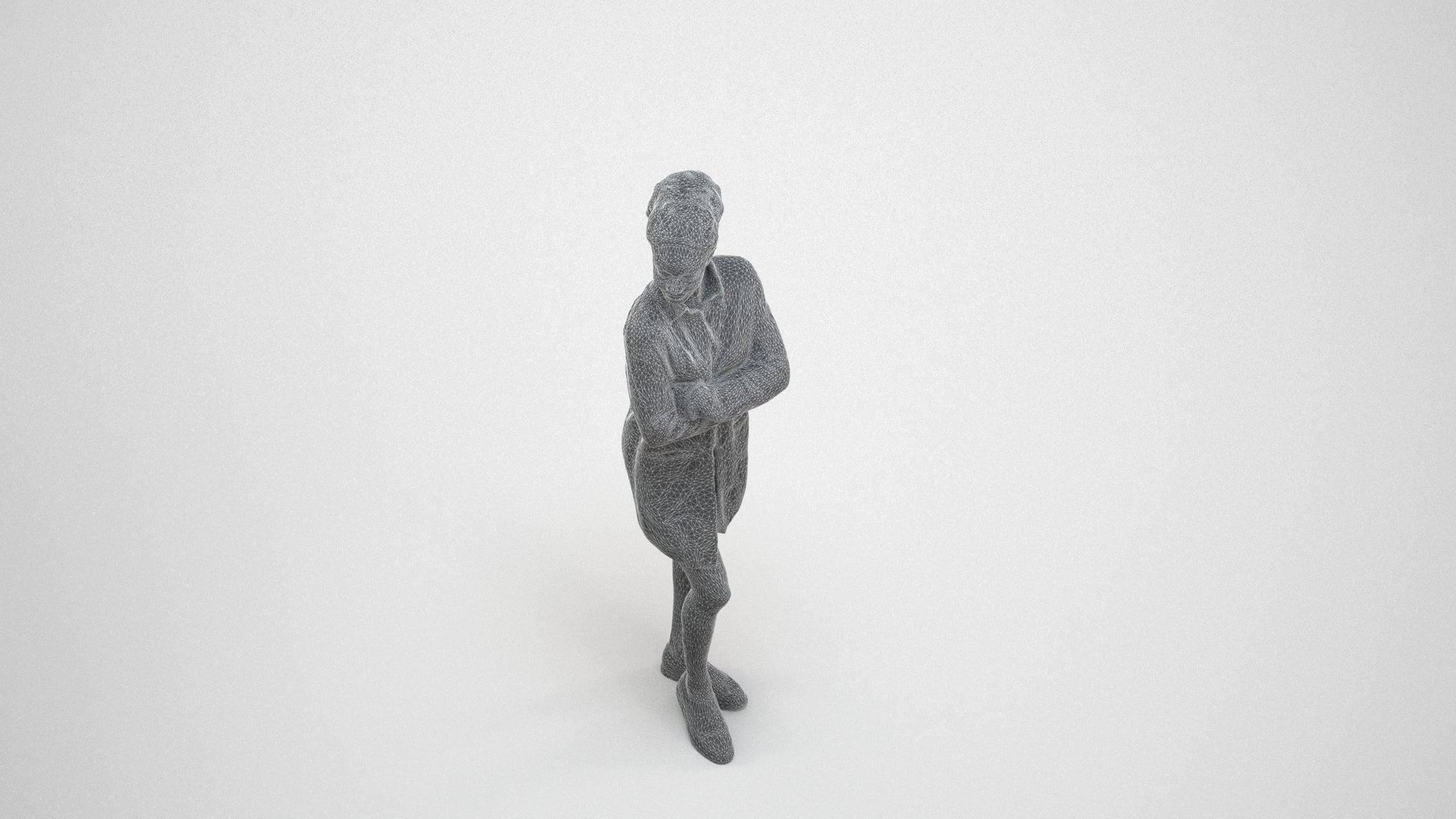 3D people model woman casual standing, scanned human for 3ds Max rendering, wireframe three-quarter view