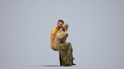scanned 3D senior woman casual couple, photogrammetry people for Enscape and V-Ray, side view render