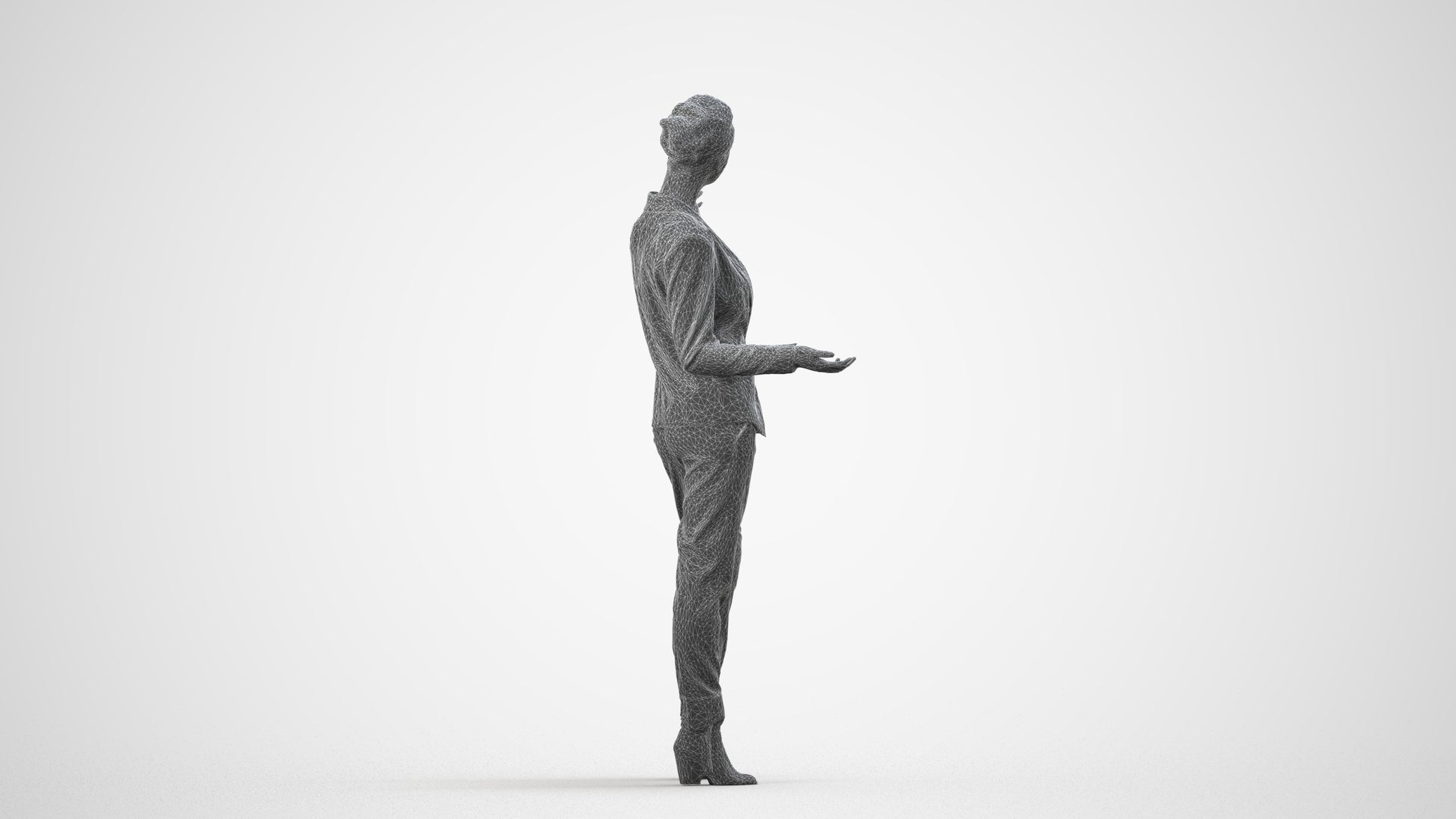 3D scanned woman business, photorealistic archviz people for Enscape and SketchUp, wireframe side view