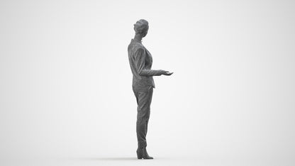 3D scanned woman business, photorealistic archviz people for Enscape and SketchUp, wireframe side view