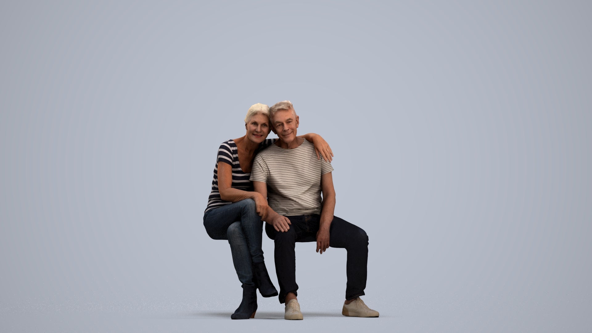3D people model senior woman casual couple, scanned human for 3ds Max rendering, standing pose render