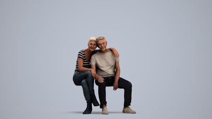 3D people model senior woman casual couple, scanned human for 3ds Max rendering, standing pose render