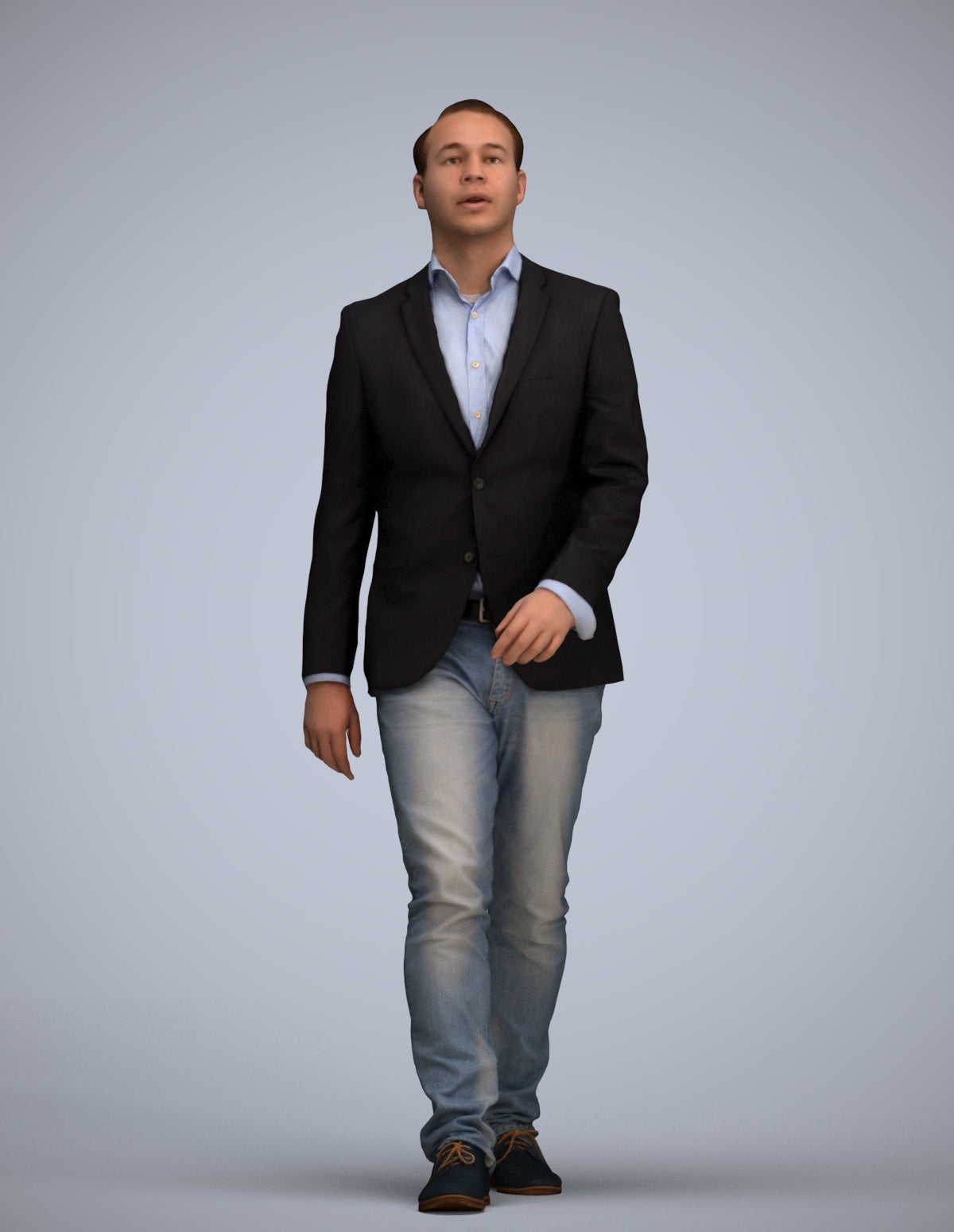 3D human model man business walking, photogrammetry scanned person for archviz