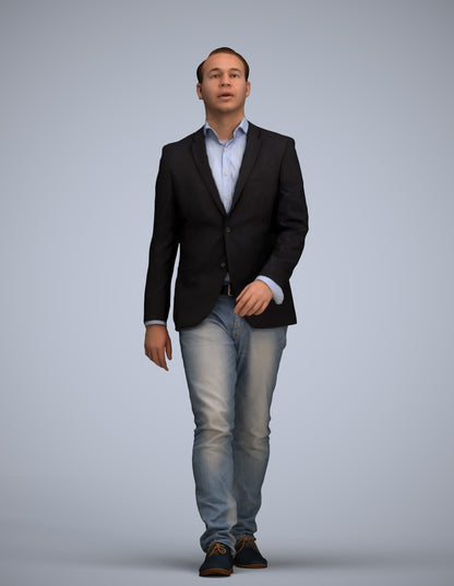3D human model man business walking, photogrammetry scanned person for archviz