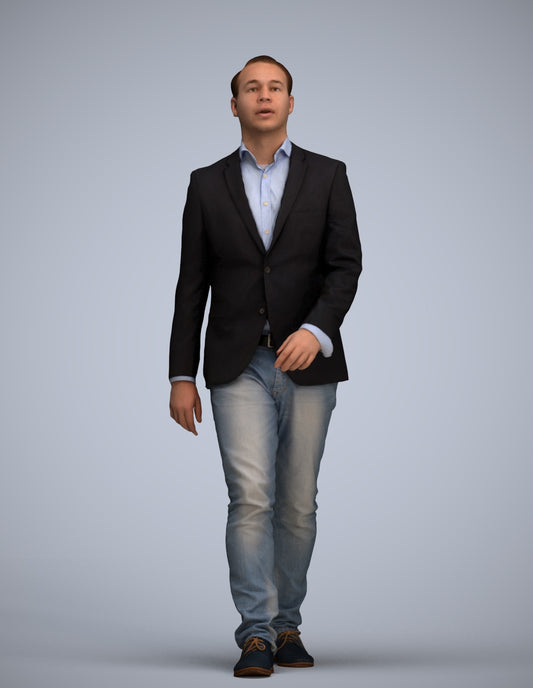 3D human model man business walking, photogrammetry scanned person for archviz