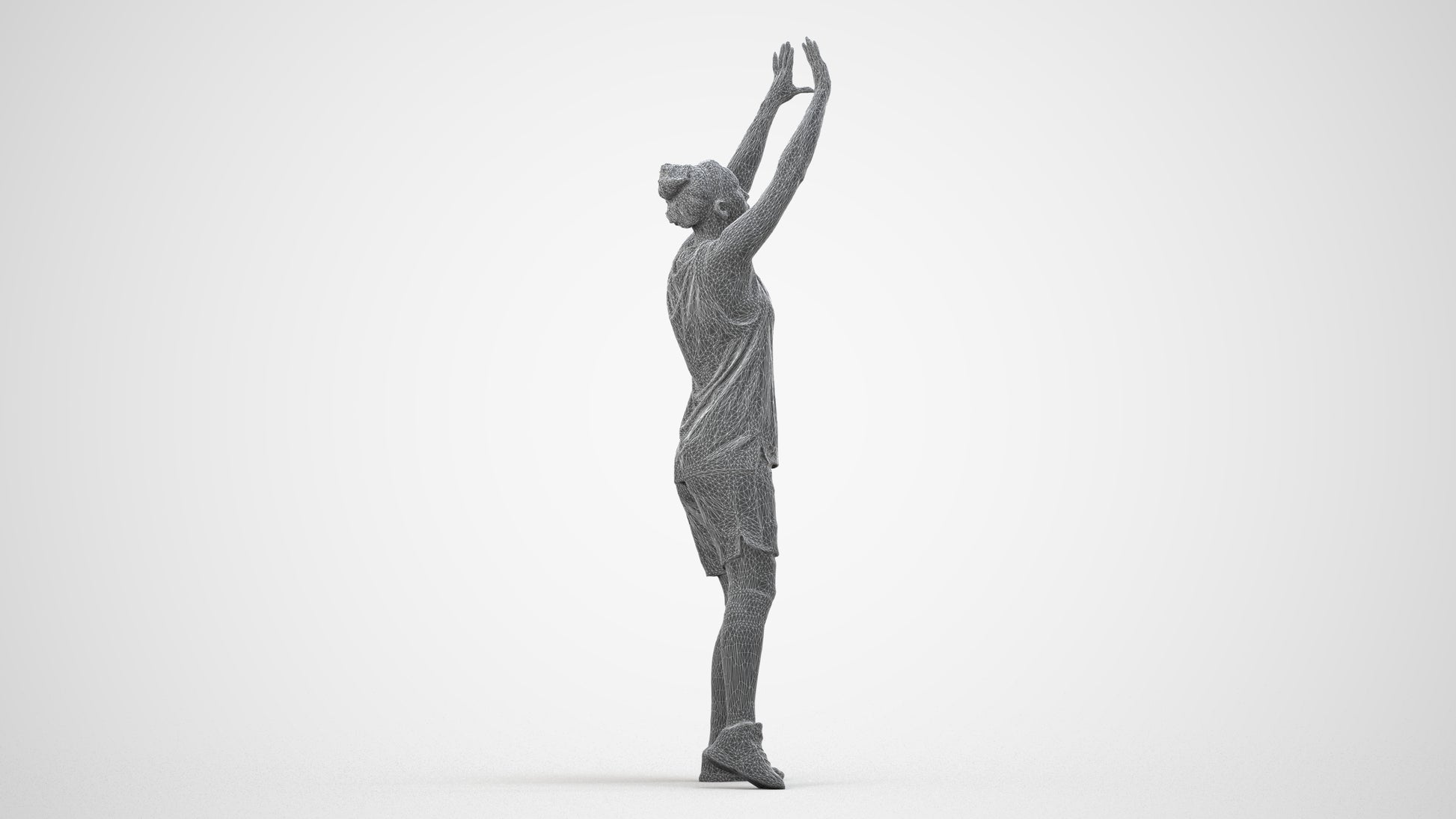 3D people model woman sport, scanned human for 3ds Max rendering, wireframe side view