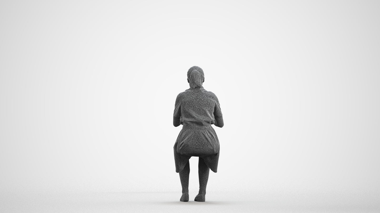 3D people model girl kids, scanned human for 3ds Max rendering, wireframe front view