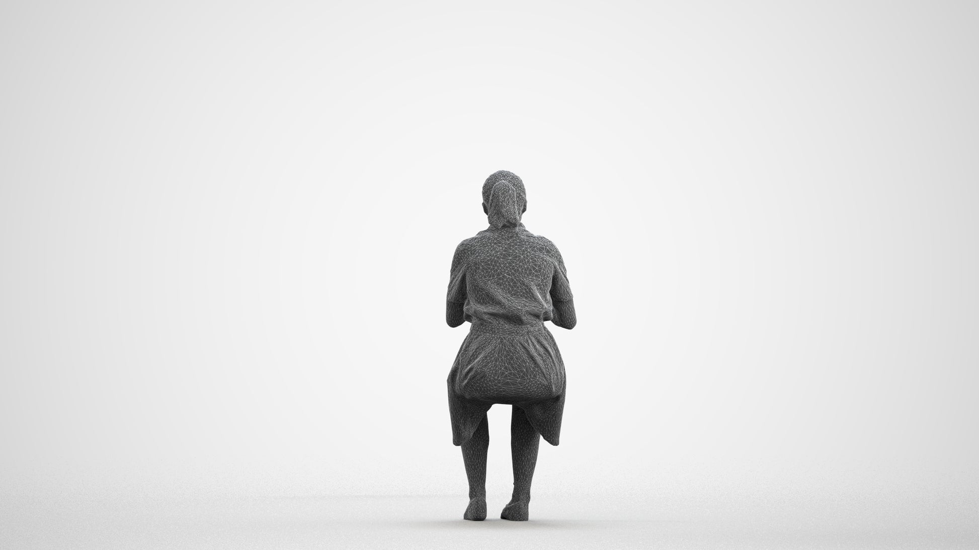 3D people model girl kids, scanned human for 3ds Max rendering, wireframe front view