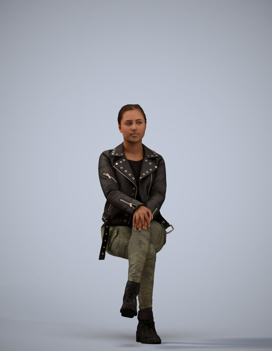 3D people model woman casual sitting, scanned human for 3ds Max rendering
