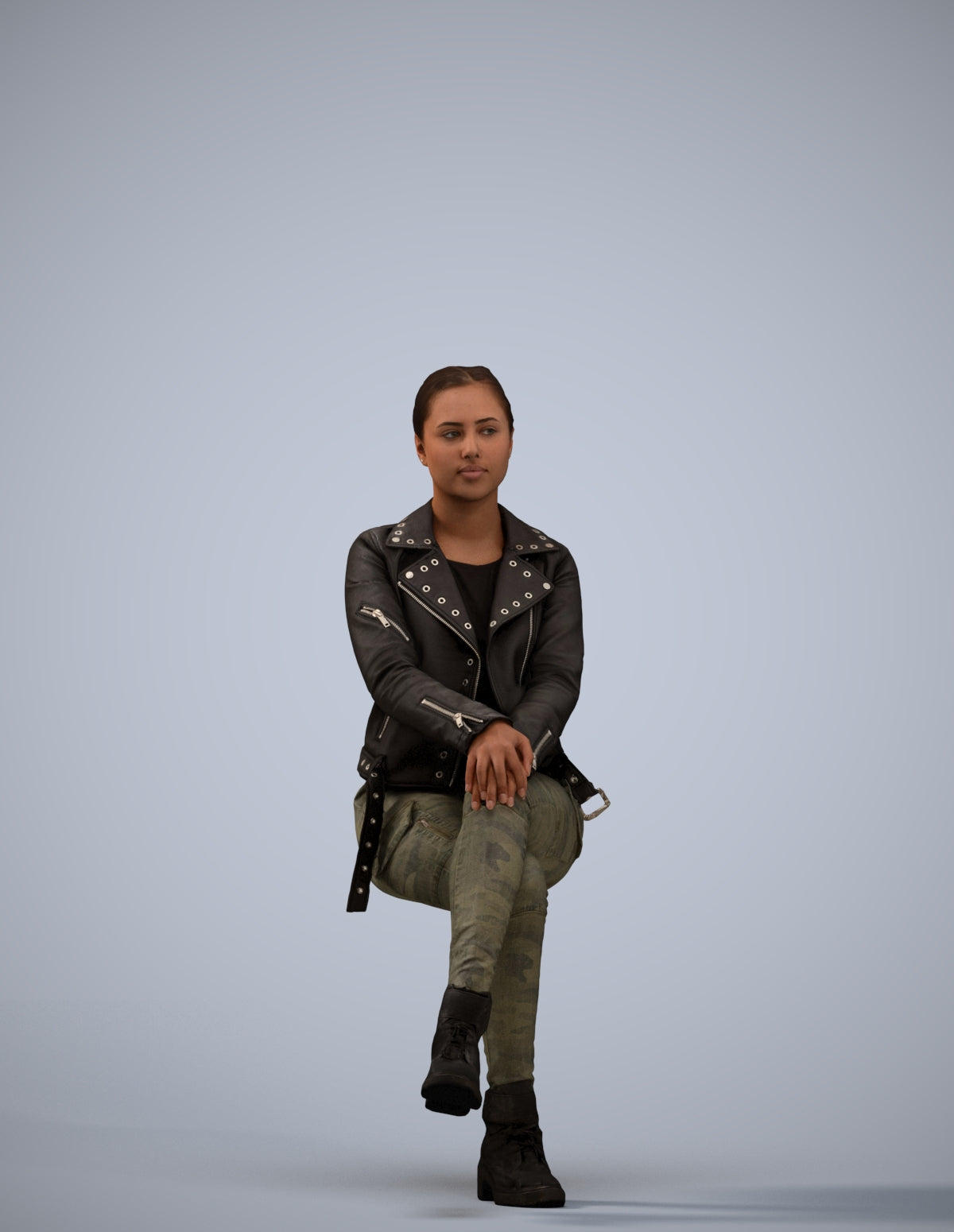 3D people model woman casual sitting, scanned human for 3ds Max rendering