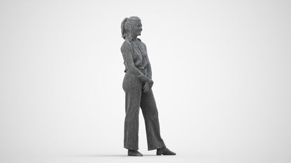 3D people model woman casual standing, scanned human for 3ds Max rendering, wireframe side view