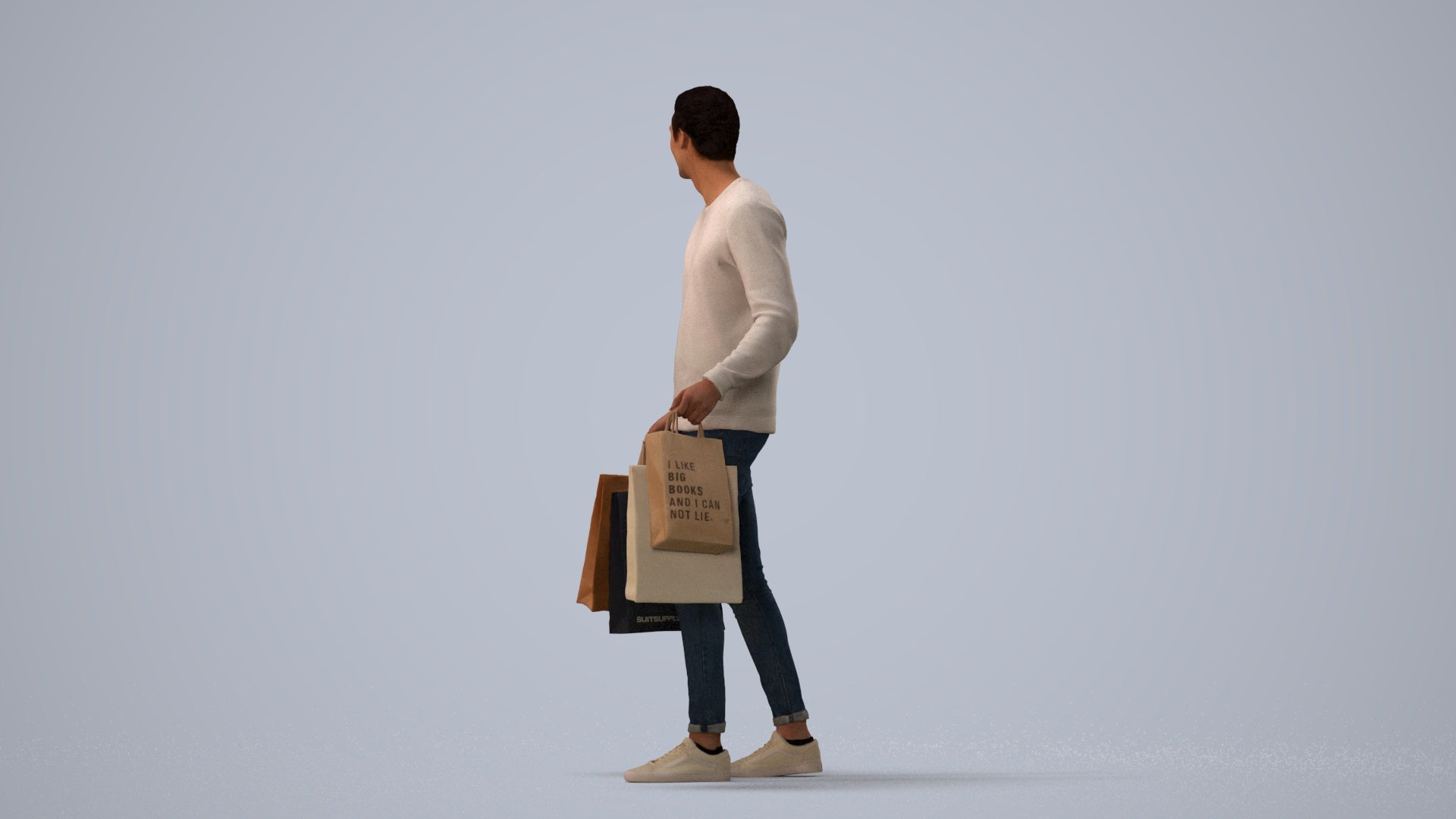 3D people model man casual formal, scanned human for 3ds Max rendering, three-quarter view render