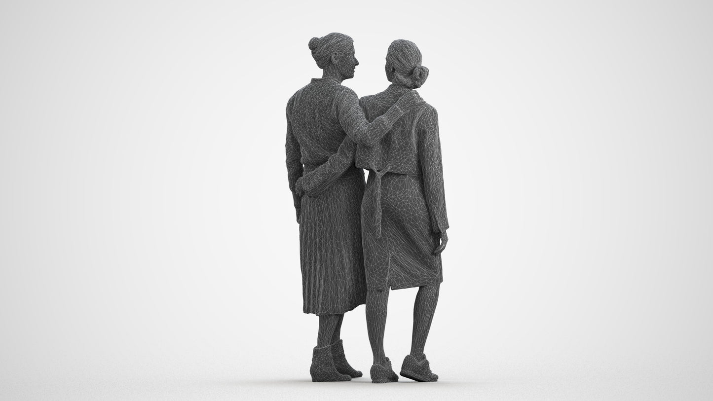 3D human model senior woman casual kids, photogrammetry scanned person for archviz, wireframe front view