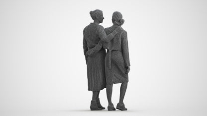 3D human model senior woman casual kids, photogrammetry scanned person for archviz, wireframe front view