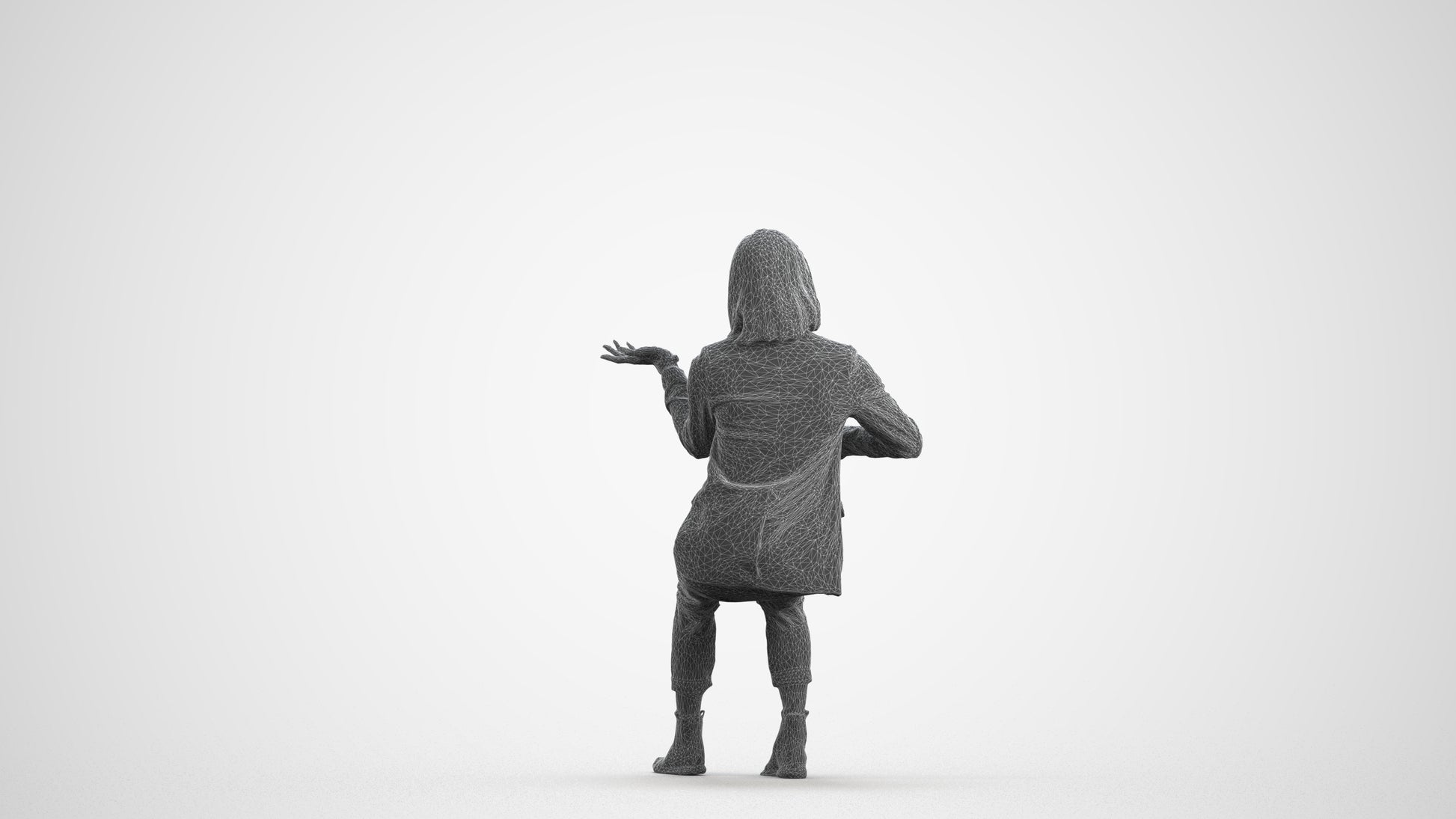 realistic 3D woman business, scanned archviz people for Blender and 3ds Max, wireframe front view