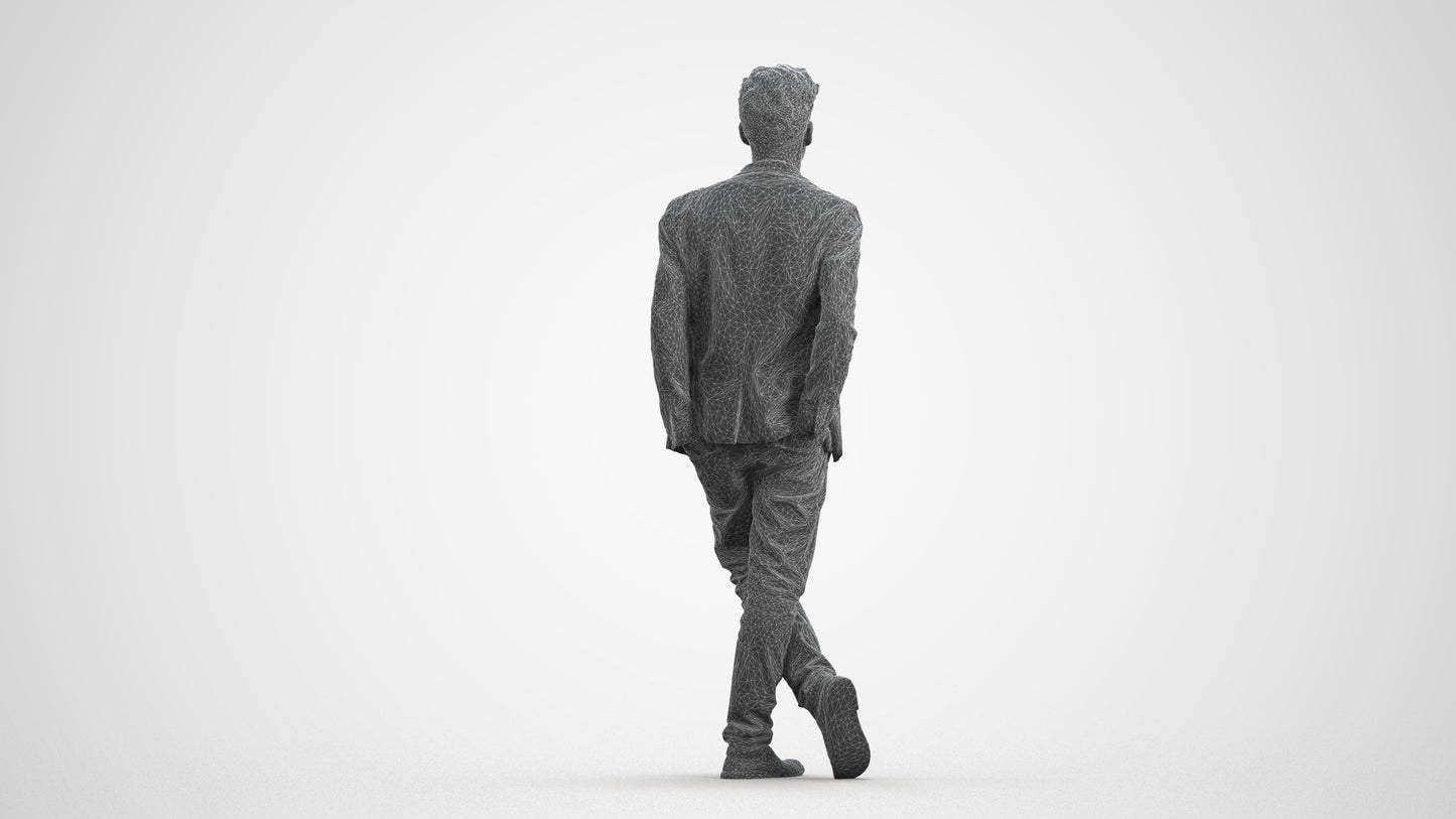 realistic 3D people man casual standing, render-ready for V-Ray and Corona, FBX OBJ, wireframe front view